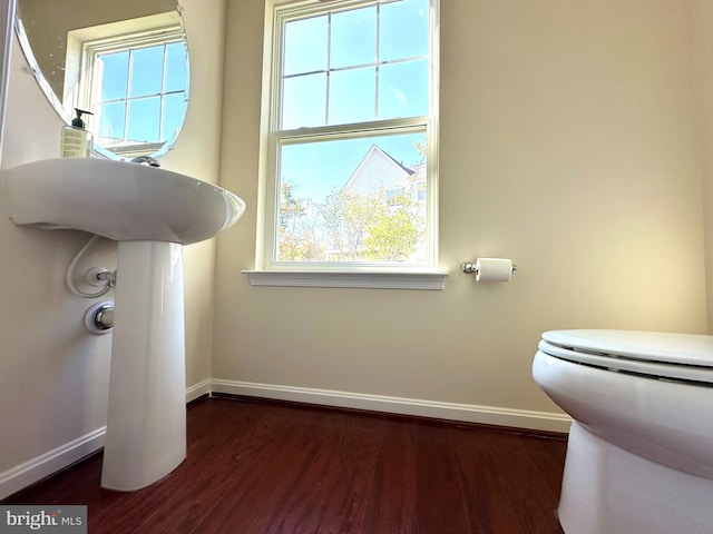 bathroom featuring toilet and wood-type flooring