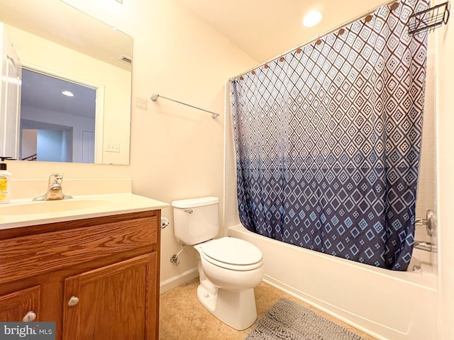 full bathroom with tile patterned flooring, vanity, toilet, and shower / tub combo