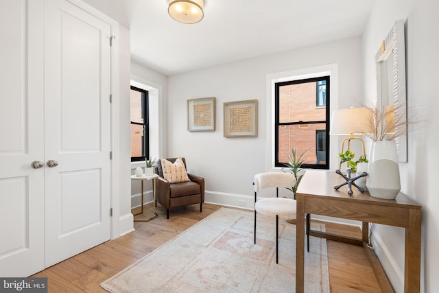 home office featuring light hardwood / wood-style floors