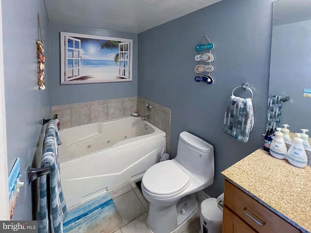 bathroom featuring toilet, a tub, and tile patterned floors