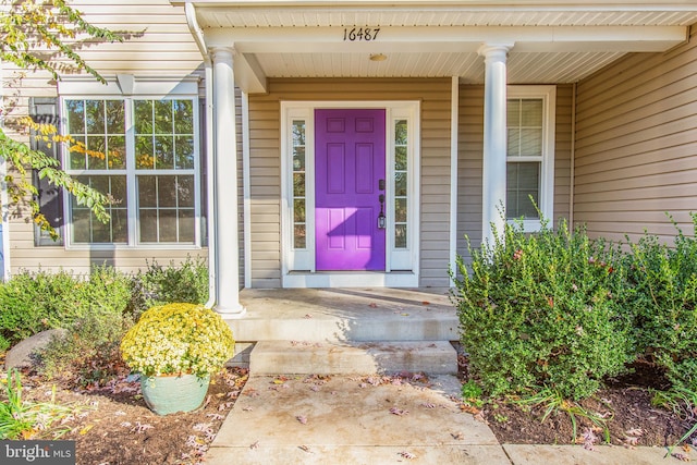 doorway to property featuring covered porch