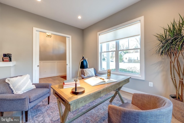 home office featuring light wood-type flooring