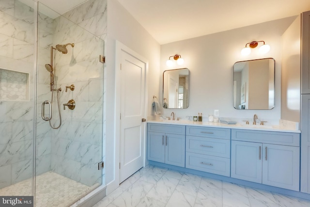 bathroom with vanity and walk in shower