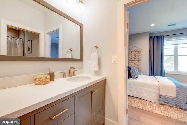 bathroom with vanity and wood-type flooring