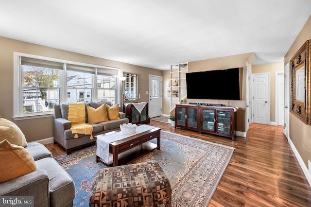 living room featuring dark hardwood / wood-style floors