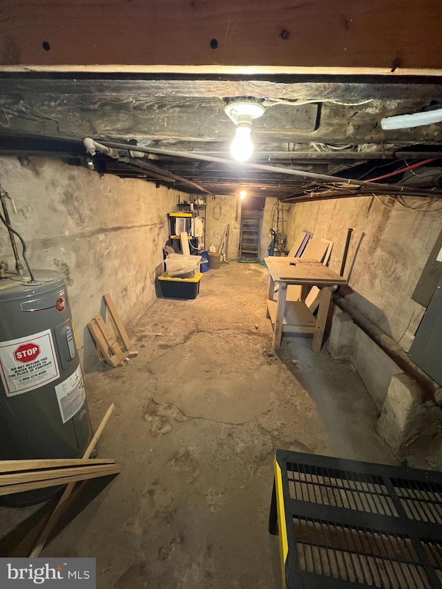 basement featuring water heater