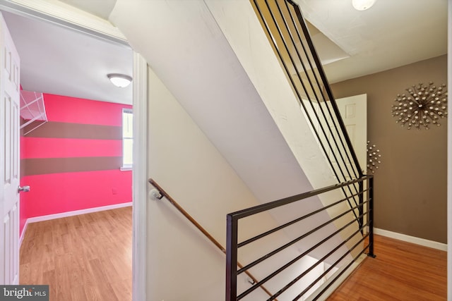 staircase featuring hardwood / wood-style floors