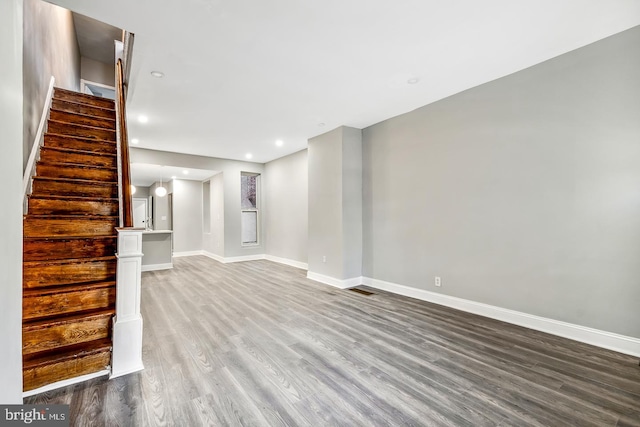 unfurnished living room featuring hardwood / wood-style floors