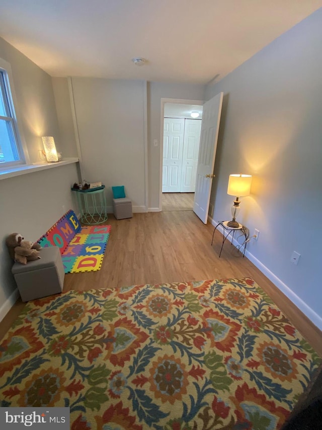 rec room with light wood-type flooring