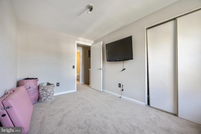 interior space with a closet and light carpet