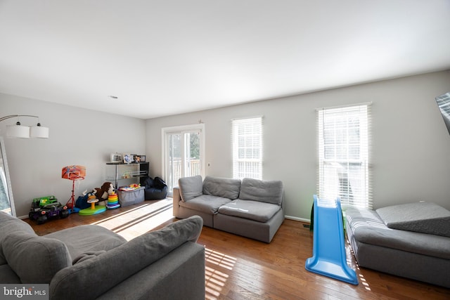 living room with wood-type flooring