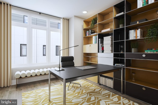 office area featuring light hardwood / wood-style floors