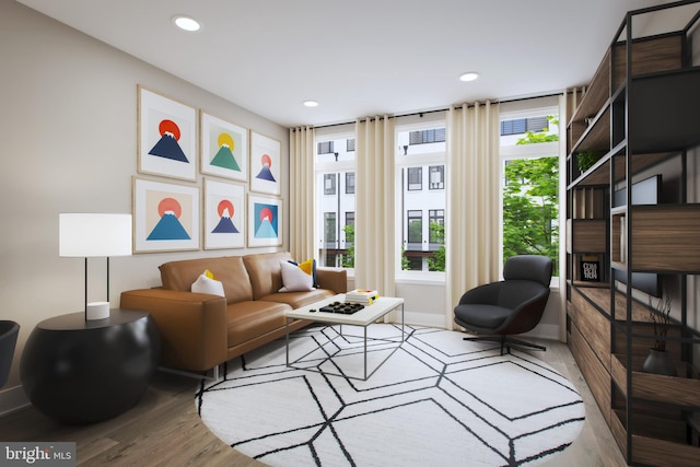 sitting room with light hardwood / wood-style flooring