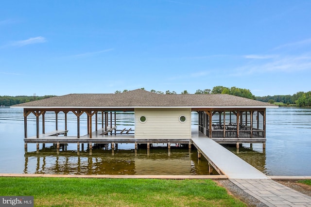 view of dock with a water view