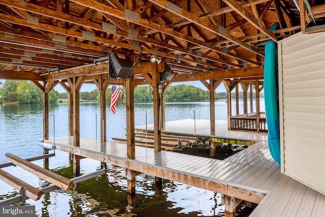 view of dock with a water view