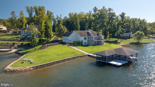 aerial view with a water view