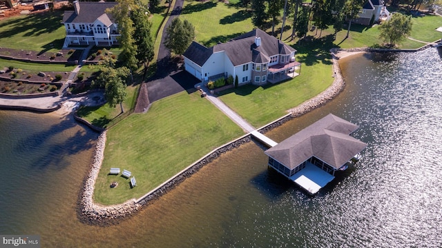 drone / aerial view featuring a water view