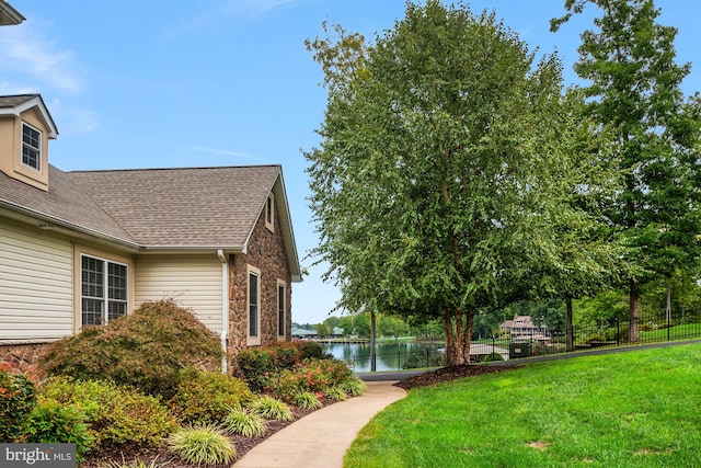 exterior space featuring a water view