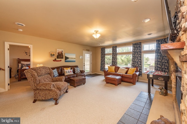 living room featuring carpet flooring