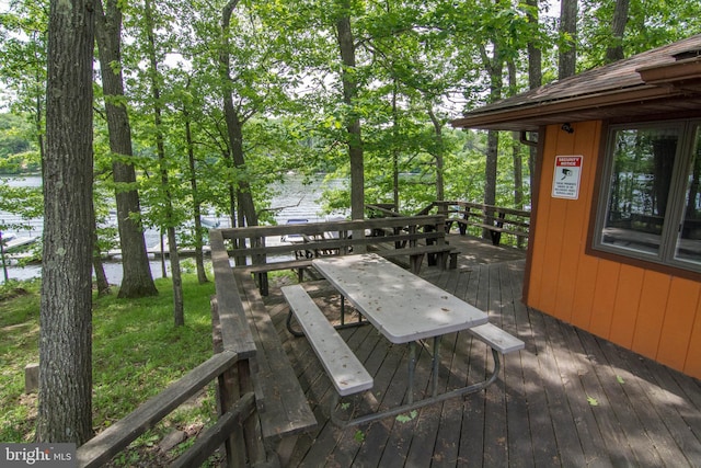 428 Pinnacle Dr, Swanton, MD 21561 - wooden terrace featuring outdoor dining area and a water view