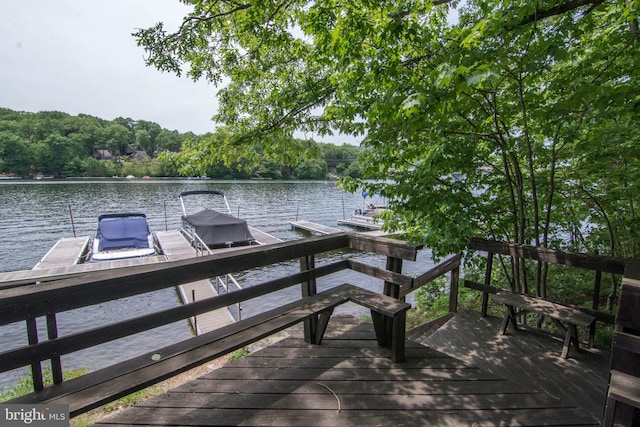 dock area with a water view