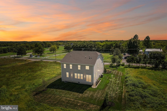 view of aerial view at dusk