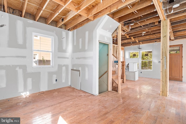 basement with light wood-type flooring