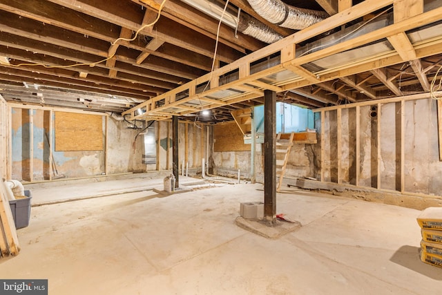 view of unfinished basement