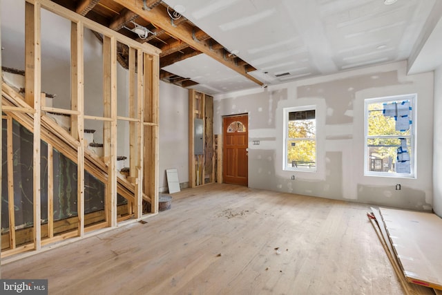 5317 9th St NW, Washington, DC 20011 - misc room with electric panel, wood finished floors, and visible vents