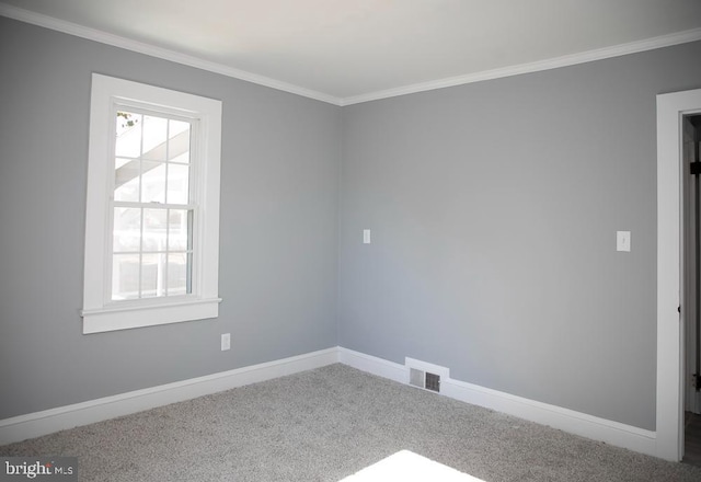 carpeted empty room with crown molding