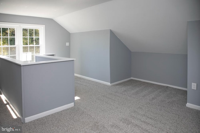 bonus room featuring light carpet and vaulted ceiling