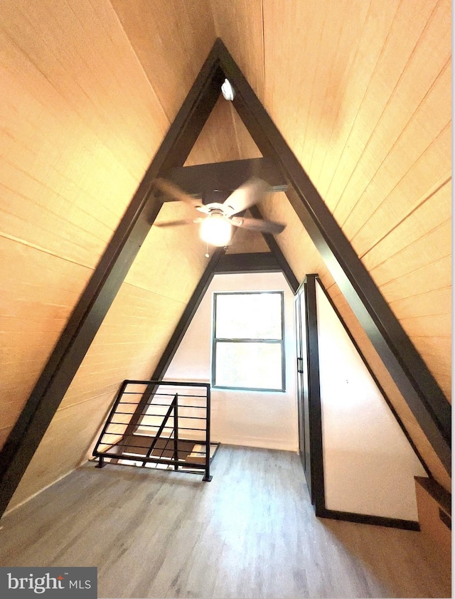 additional living space with wood ceiling and wood-type flooring