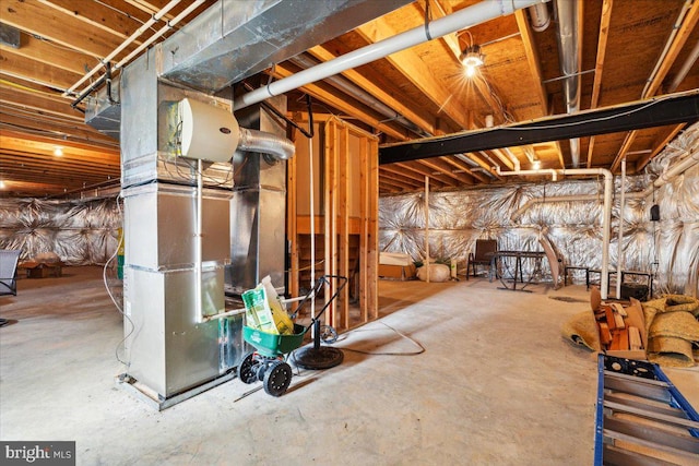 basement featuring heating unit