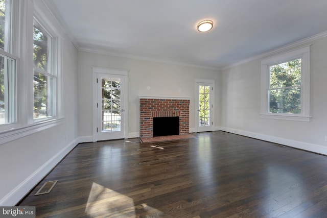 interior space featuring baseboards, dark wood-type flooring, and crown molding