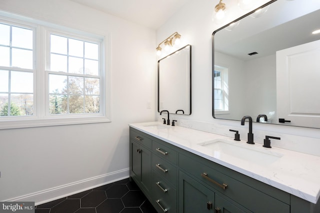 bathroom featuring vanity, tile patterned flooring, and a wealth of natural light