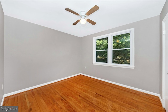 unfurnished room with wood-type flooring and ceiling fan