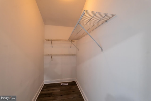 spacious closet featuring dark hardwood / wood-style floors