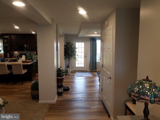 hall with dark hardwood / wood-style flooring