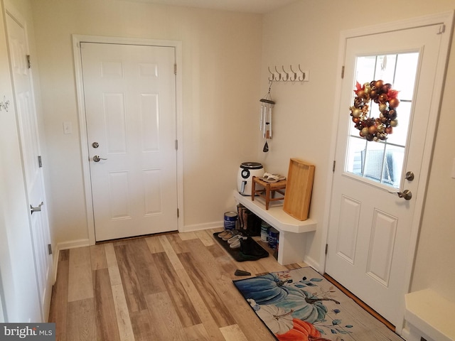 mudroom with a wealth of natural light and light hardwood / wood-style floors