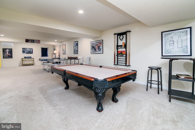 game room with carpet flooring and pool table