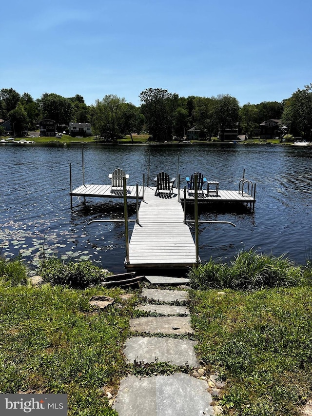 dock area featuring a water view