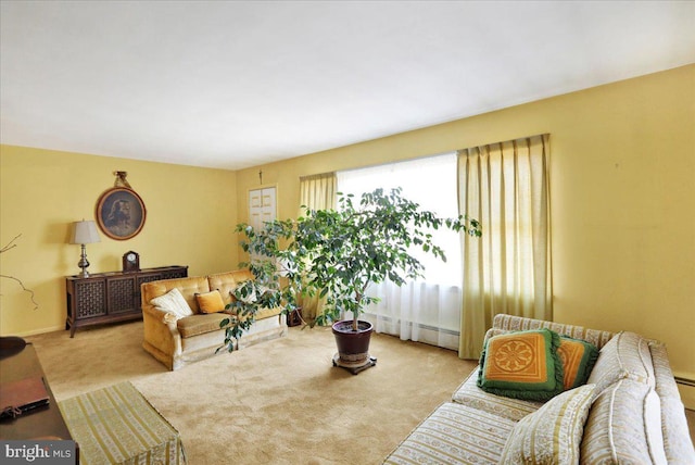 living room featuring light colored carpet