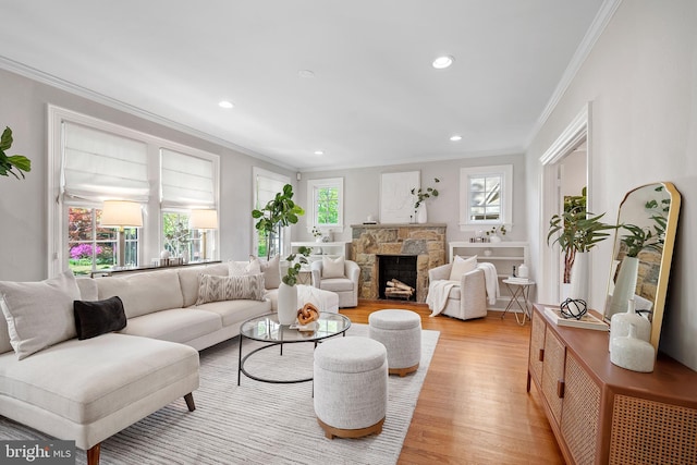 4619 Langdrum Ln, Chevy Chase, MD 20815 - living room featuring recessed lighting, ornamental molding, and light wood-style floors