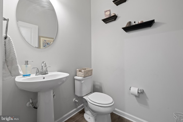 bathroom with wood-type flooring and toilet