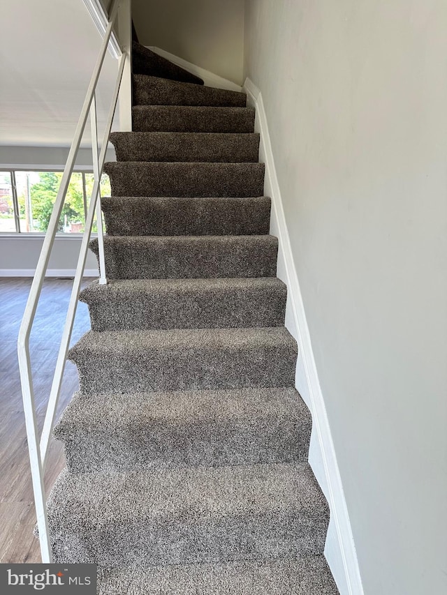 stairs featuring wood-type flooring