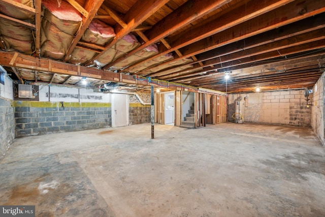 basement featuring water heater