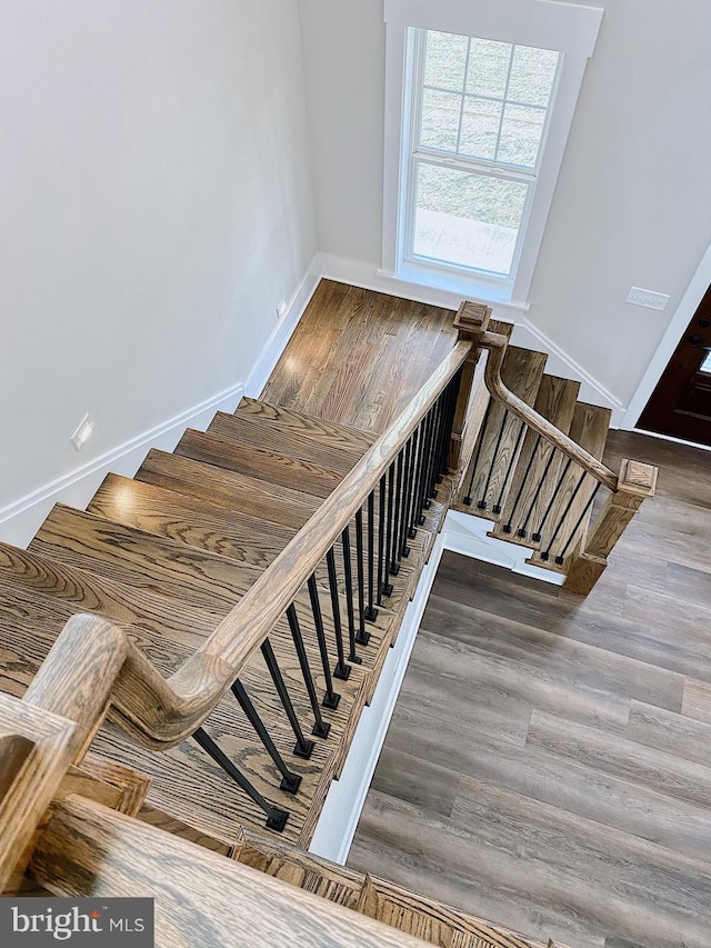 stairs featuring wood-type flooring