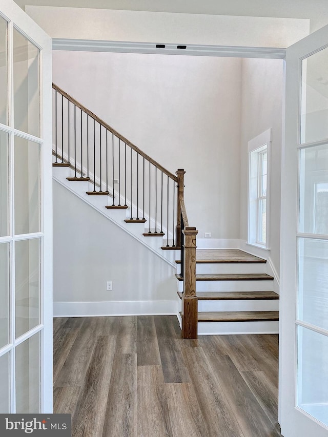 stairway with wood-type flooring