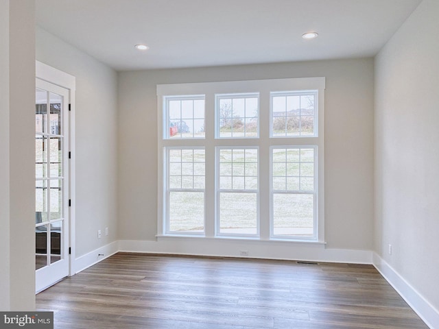 unfurnished room featuring dark wood-type flooring