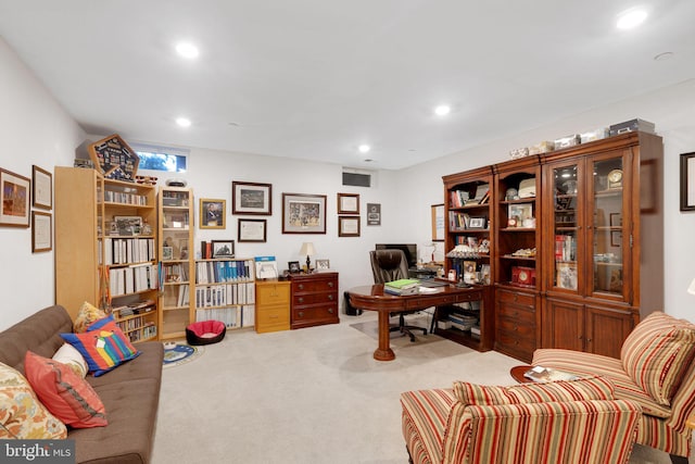 view of carpeted office space